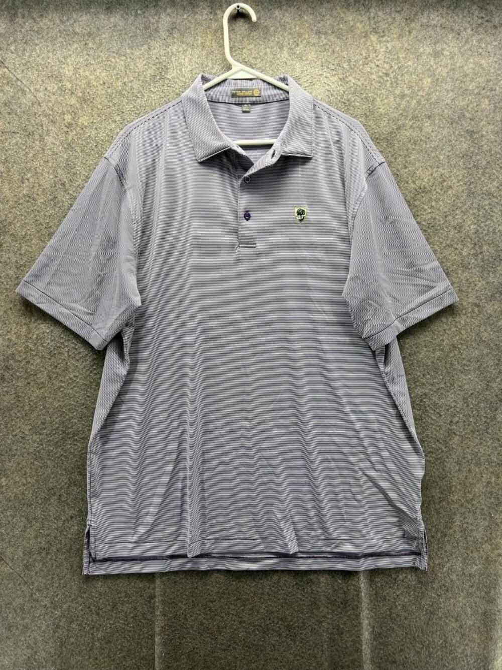 Peter Millar Polo Shirt Men XL Gray Striped Summer Comfort Golf Logo Casual
